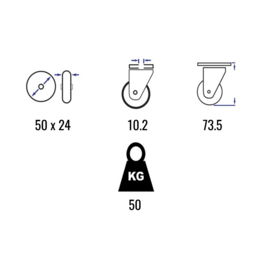 Lenkrolle mit thermoplastischem Gummi, Stahlgabel und Rückenloch, 50 mm Durchmesser