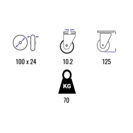 Zwenkwiel met rem, thermoplastisch rubber, stalen gaffel en boutgat, 100 mm diameter