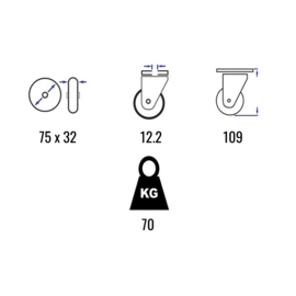 Swivel castor made of polyamide with steel fork and bolt mount, 75 mm diameter