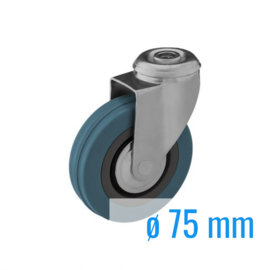 Swivel castor made of solid rubber, with steel fork and bolt hole, 75 mm diameter