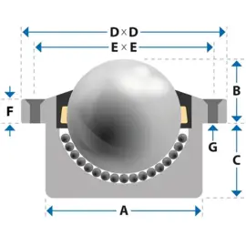 Kugelrolle, 12 mm, mit Befestigungsbohrungen und Flansch MS12