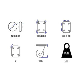 Lenkrolle, Durchmesser 125 mm, elastischer Gummireifen, Tragfähigkeit bis 180 kg, Polyamidkern