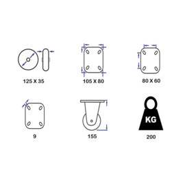 Bockrolle, Durchmesser 125 mm, elastischer Gummireifen, Tragfähigkeit bis 180 kg, Polyamidkern